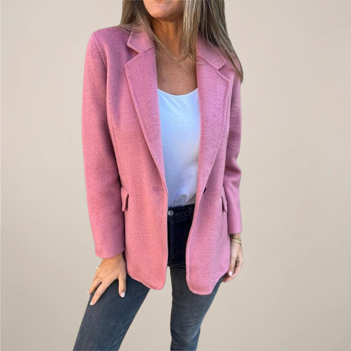 Chic Women's Blazer Jacket - Notch Lapel & Flap Pockets for Work or Events