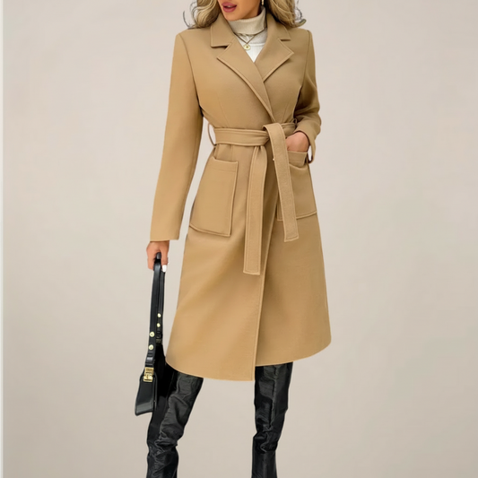 Chic Belted Long Coat for Fall & Winter Wear