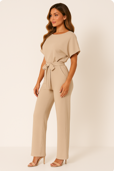 Chic Women's Short Sleeve Tie Ribbon Jumpsuit for Any Occasion